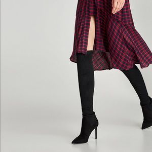 Zara Sock Style Over the Knee High Heel Suede Boots